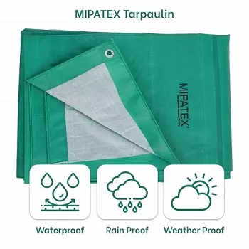 Mipatex 36ftx12ft 150 GSM HDPE Waterproof Tarpaulin Sheet Green/White