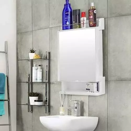 ELEGANT CASA Cabinet with Mirror Heavy-Duty Plastic/ABS White Premium Rich-Look Glossy Finish, Mirror Cabinet-03