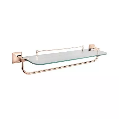 Somany Towel Rack Cum Shelf French Collection Giza Series Rose Gold Finish Glass and Metal Body Wall Mount, 272151340181