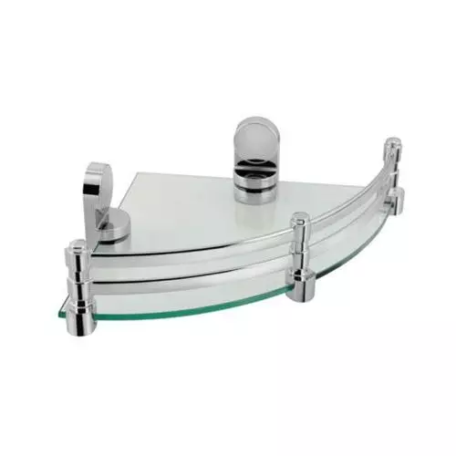 Somany Corner Glass Shelf Signature Collection Dhaara Series Wall Mount Chrome Finish Metal Body, 272130120011