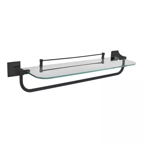 Somany Towel Rack Cum Shelf French Collection Giza Series All Black Finish Glass and Metal Body Wall Mount, 272151340341