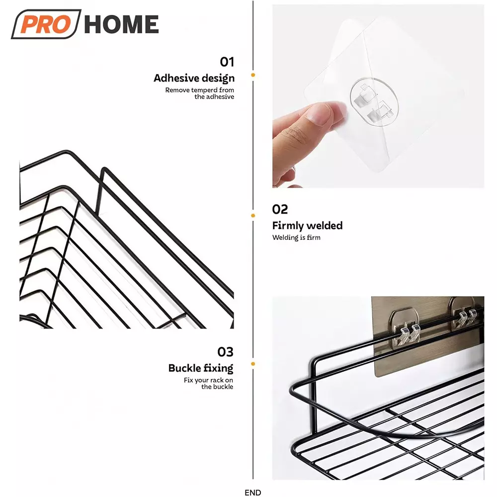 Pro Home Corner Wall Shelf Chrome Finish Black, PH-WALL-RCK-P2-01,Black (Pack of 2)