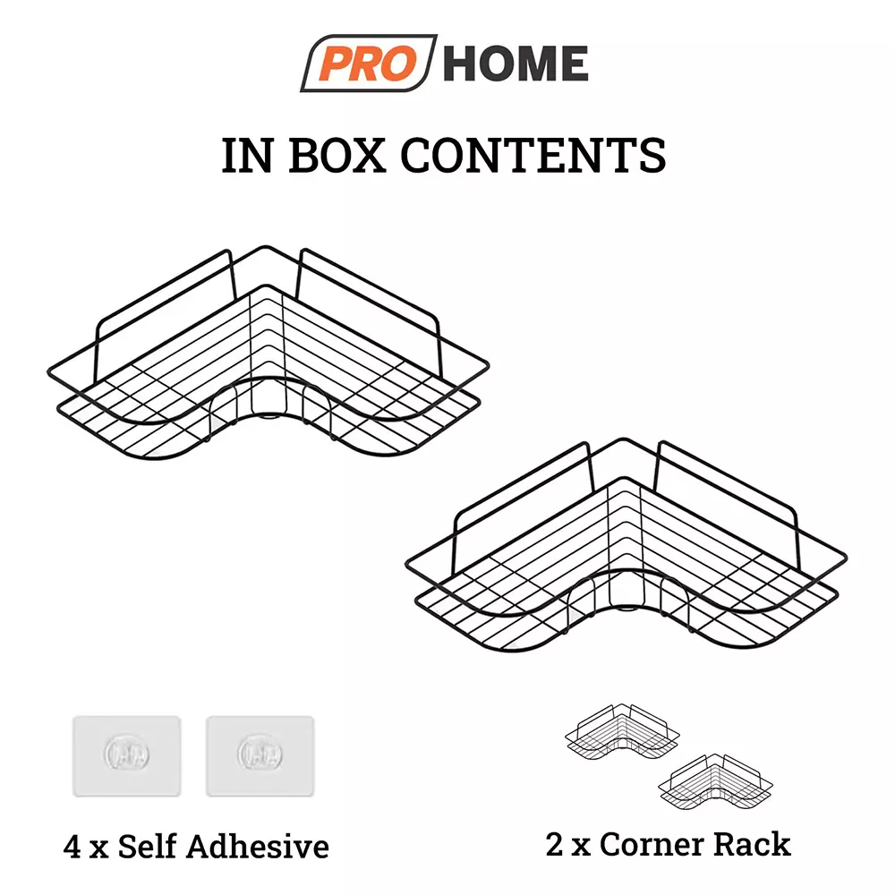 Pro Home Corner Wall Shelf Chrome Finish Black, PH-WALL-RCK-P2-01,Black (Pack of 2)
