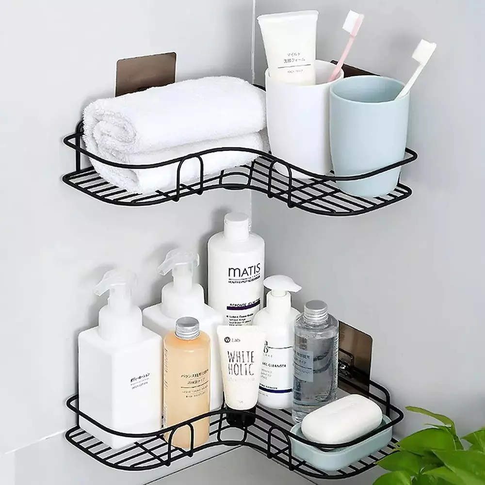 Pro Home Corner Wall Shelf Chrome Finish Black, PH-WALL-RCK-P2-01,Black (Pack of 2)