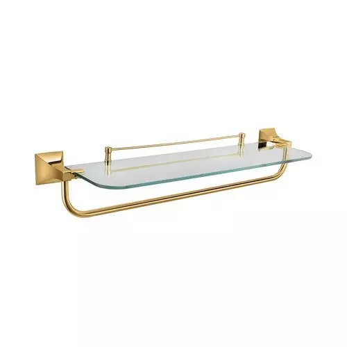 Somany Towel Rack Cum Shelf French Collection Giza Series Brushed Gold Finish Glass and Metal Body Wall Mount, 272151340261