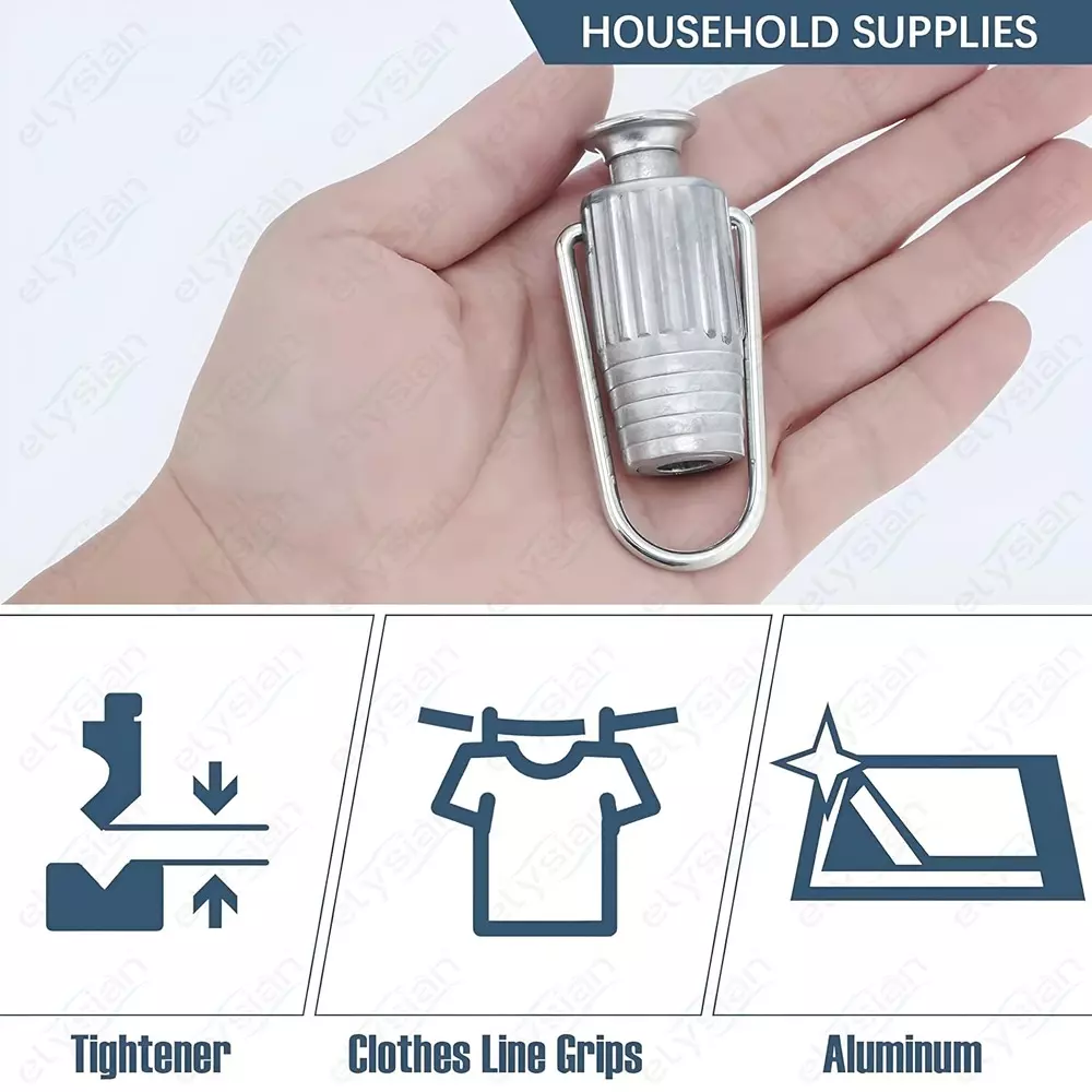 Elysian Heavy Duty Clothes Line Adjuster Silver 26 mm Diameter Aluminium 61 mm Size for Outdoor and Indoor Use