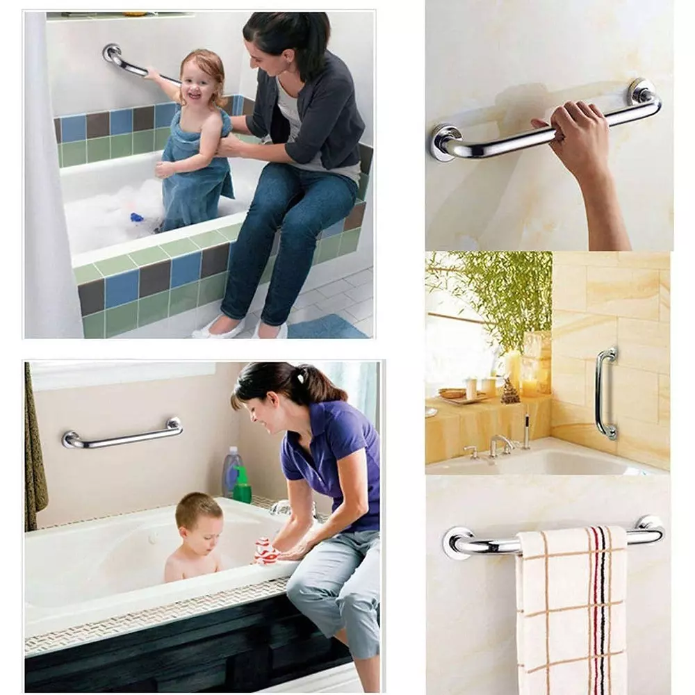 MED BUDDY Grab Bar Heavy Duty Stainless Steel Steel Handle 9 Inch (225 mm) (Pack of 2 Pcs)