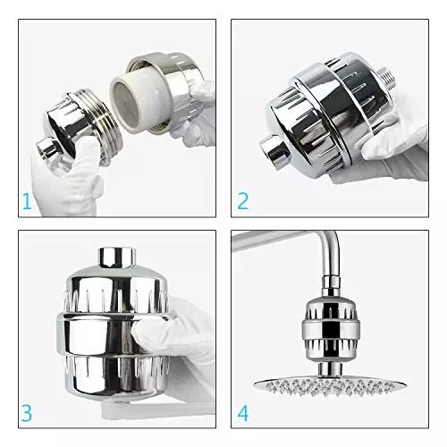 ELEGANT CASA Universal Shower Filter Kit Multi-Stage Filtration Replaceable Cartridge for Water Taps