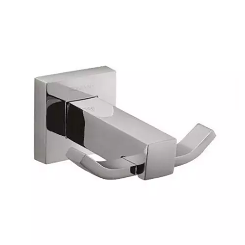 Somany Double Robe Hook Signature Collection Optimus Square Series Wall Mount Chrome Finish Metal Body, 272151450031