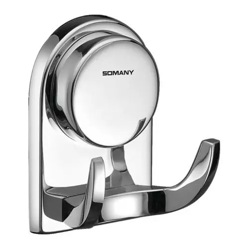 Somany Double Robe Hook Signature Collection Dhaara Series Wall Mount Chrome Finish Metal Body, 272130120031