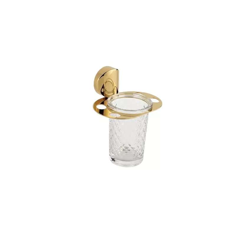 Aquai Glass Tumbler Holder Plastic & Steel Gold for Bathroom Use, EGD-1605