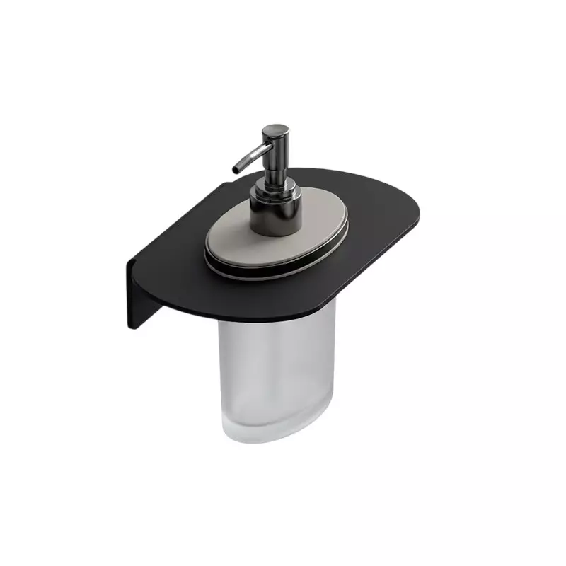 Aquai Glass Liquid Soap Dispenser Plastic & Steel Matt Black for Bathroom Use, BMB-1610