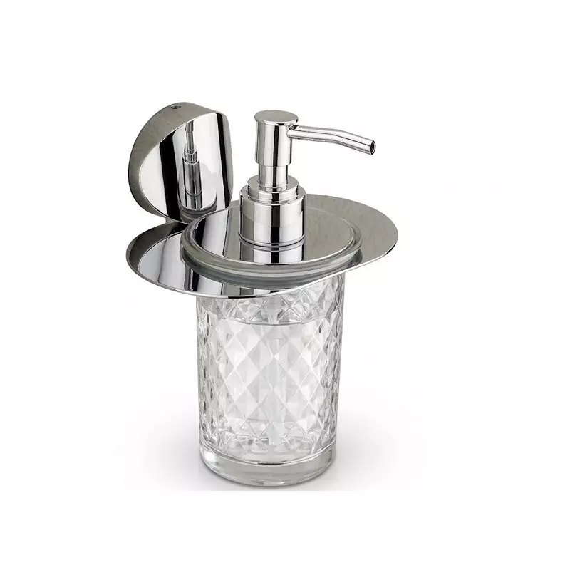 Aquai Glass Liquid Soap Dispenser Plastic & Steel Chrome for Bathroom Use, EC-1610