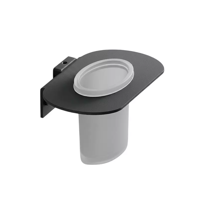 Aquai Glass Tumbler Holder Plastic & Steel Matt Black for Bathroom Use, BMB-1605
