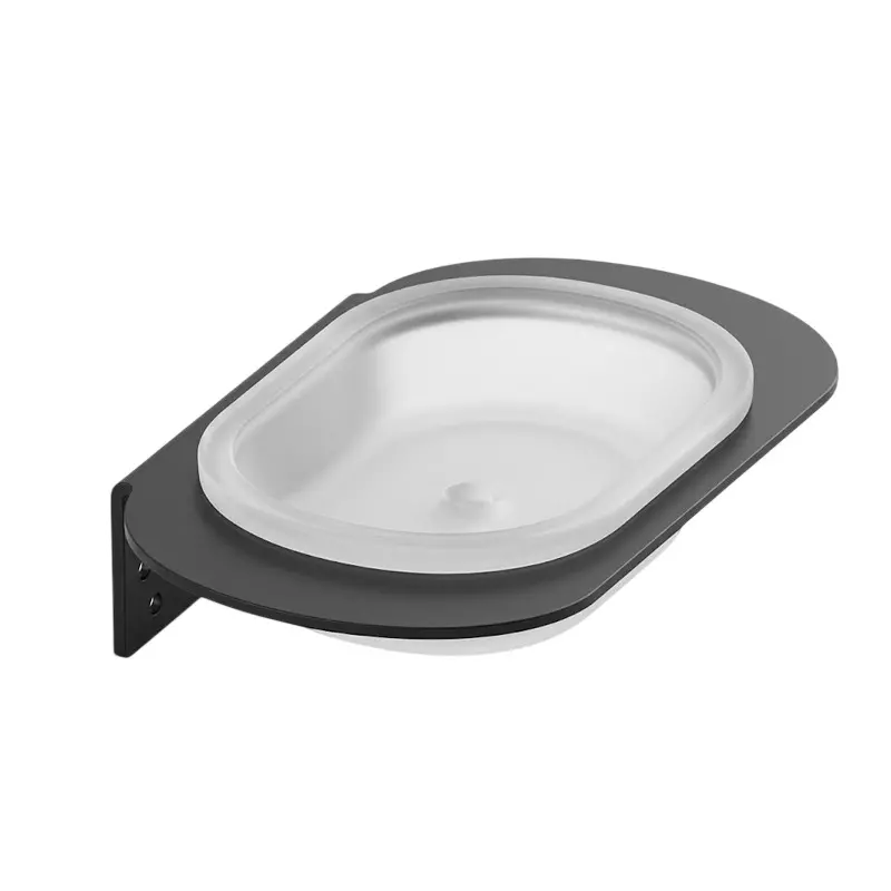 Aquai Glass Soap Dish Plastic & Steel Matt Black for Bathroom Use, BMB-1608