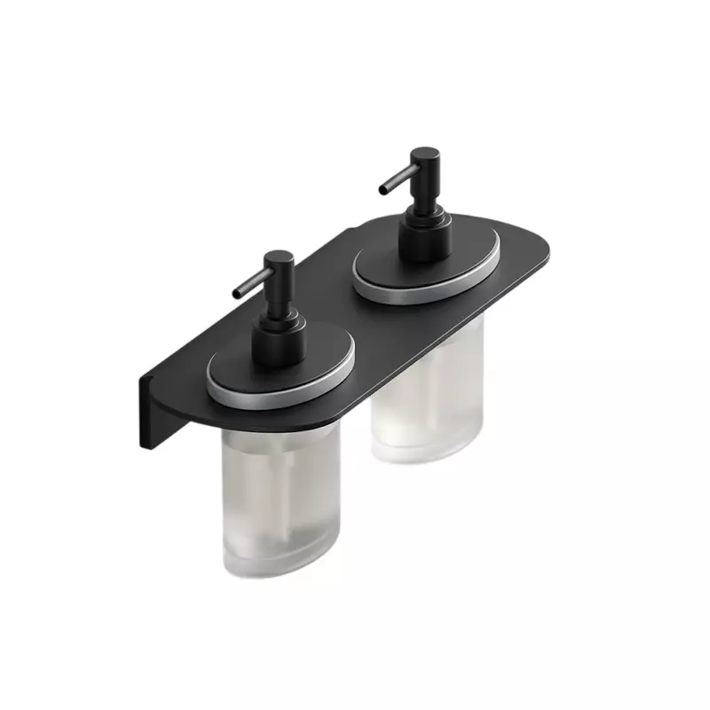 Aquai Dual Glass Liquid Soap Dispenser Plastic & Steel Matt Black for Bathroom Use, BMB-1616
