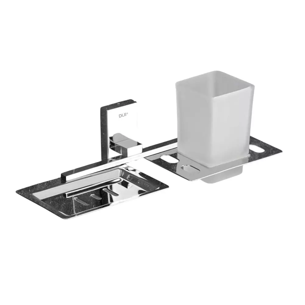 Dlii Soap Dish With Tumbler Stainless Steel Silver Chrome Finish Wall Mounted for Bathrooms, Sq - 007
