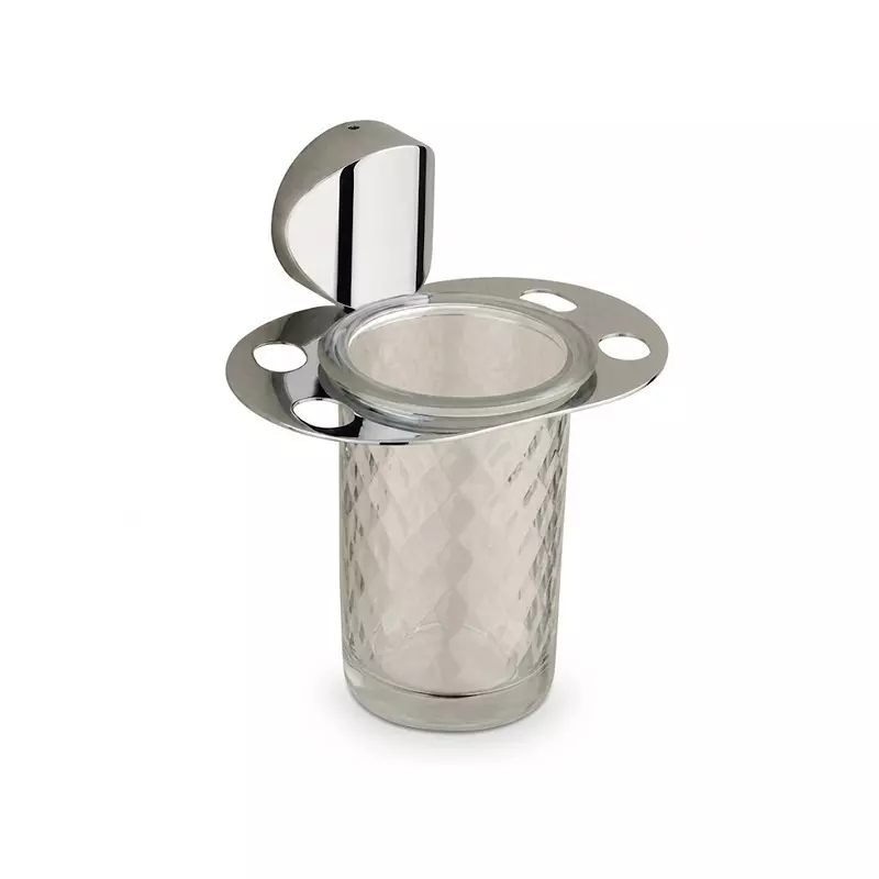 Aquai Glass Tumbler Holder Plastic & Steel Chrome for Bathroom Use, EC-1605