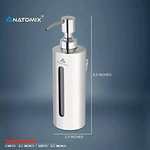 Anatomix Stainless Steel Wall Mounted Round Liquid Soap Dispenser 200 ml for Home, Office, Bathroom