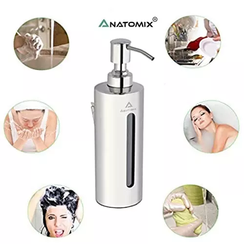 Anatomix Stainless Steel Wall Mounted Round Liquid Soap Dispenser 200 ml for Home, Office, Bathroom