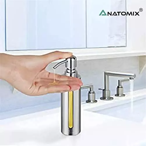 Anatomix Stainless Steel Wall Mounted Round Liquid Soap Dispenser 200 ml for Home, Office, Bathroom