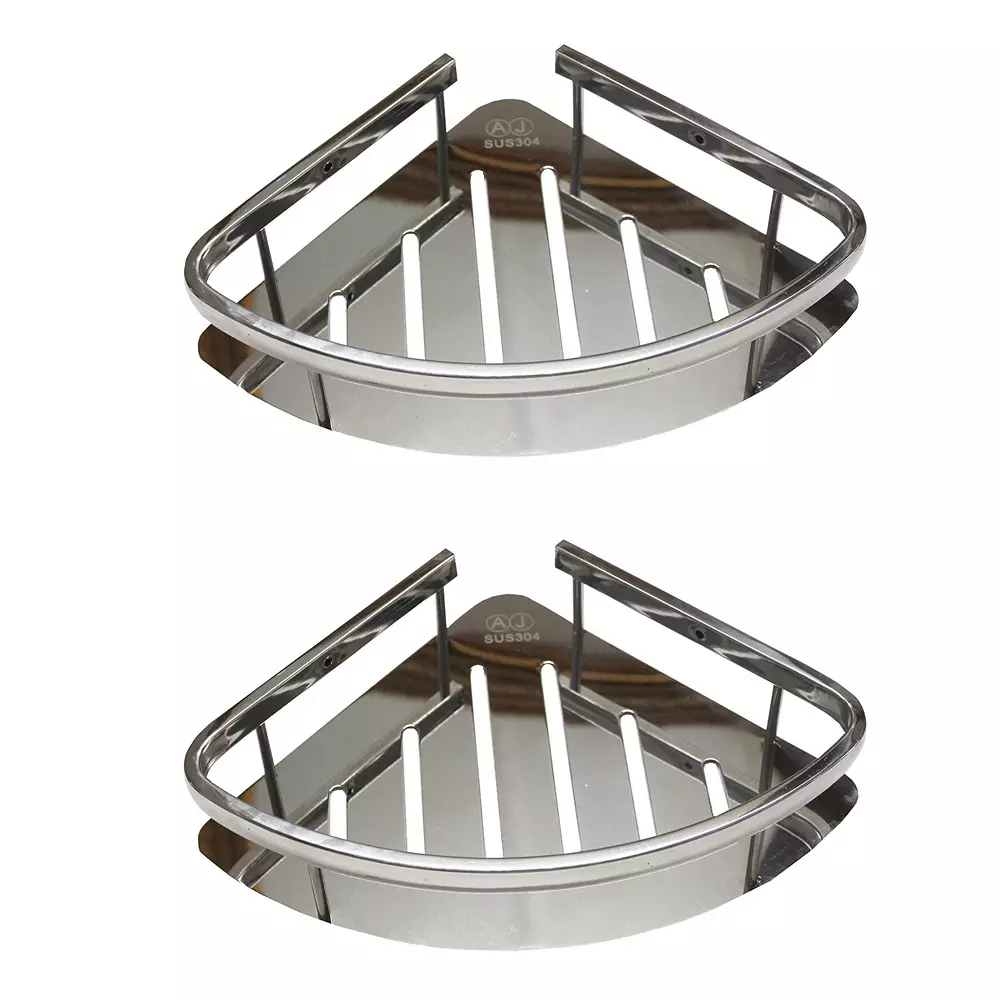 ELEGANT CASA Caddy Basket Stainless Steel Oval Silver, ZU-95A4-4B8H (Pack of 2)