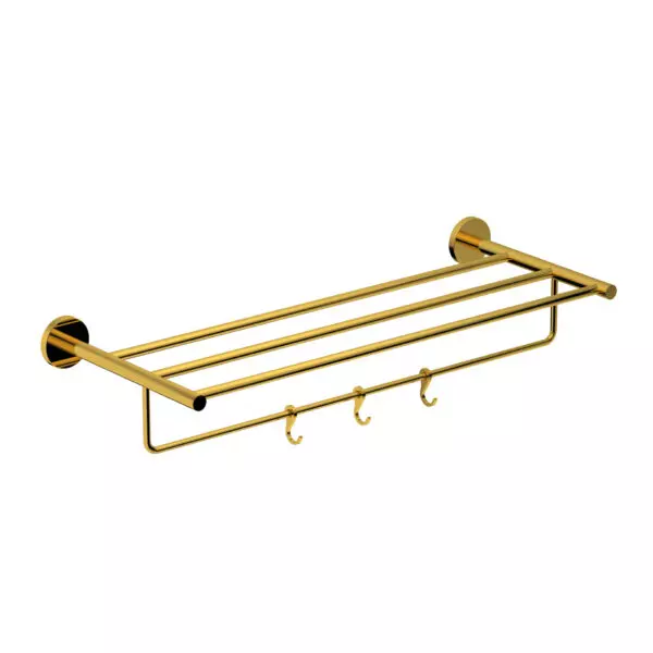 VIKING H2O 450 mm Gold PVD Finish Towel Rack with Lower Rail & 3 Hooks, G 1956 H
