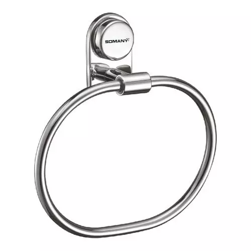 Somany Towel Ring Signature Collection Dhaara Series Wall Mount Chrome Finish Metal Body, 272130120061