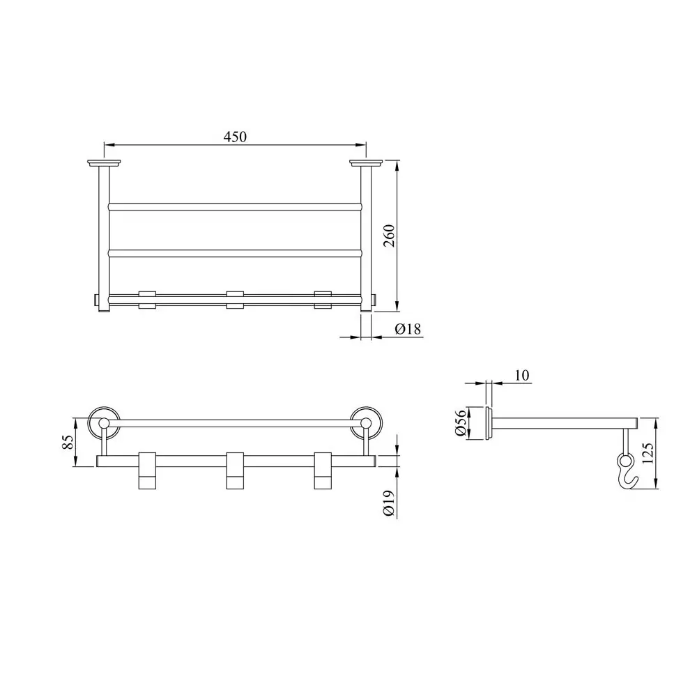 Essco by Jaquar Towel Shelf Stainless Steel 450 mm Long with Lower Hanger, AEC-1181NA