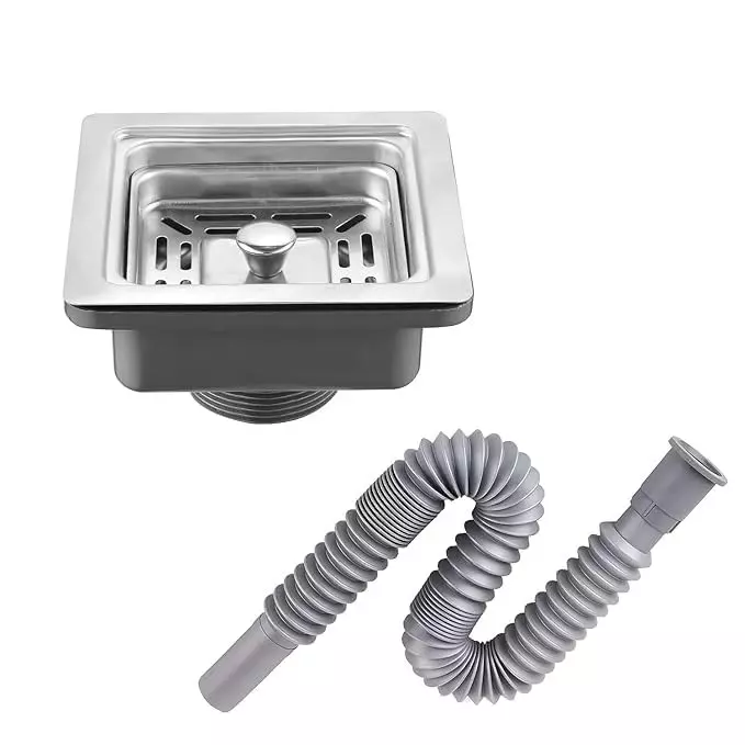 GENERIC Waste Coupling & PVC Pipe 114 mm (4.5 inch) Size Smooth Finish Stainless Steel & PVC Silver (Pack of 2)