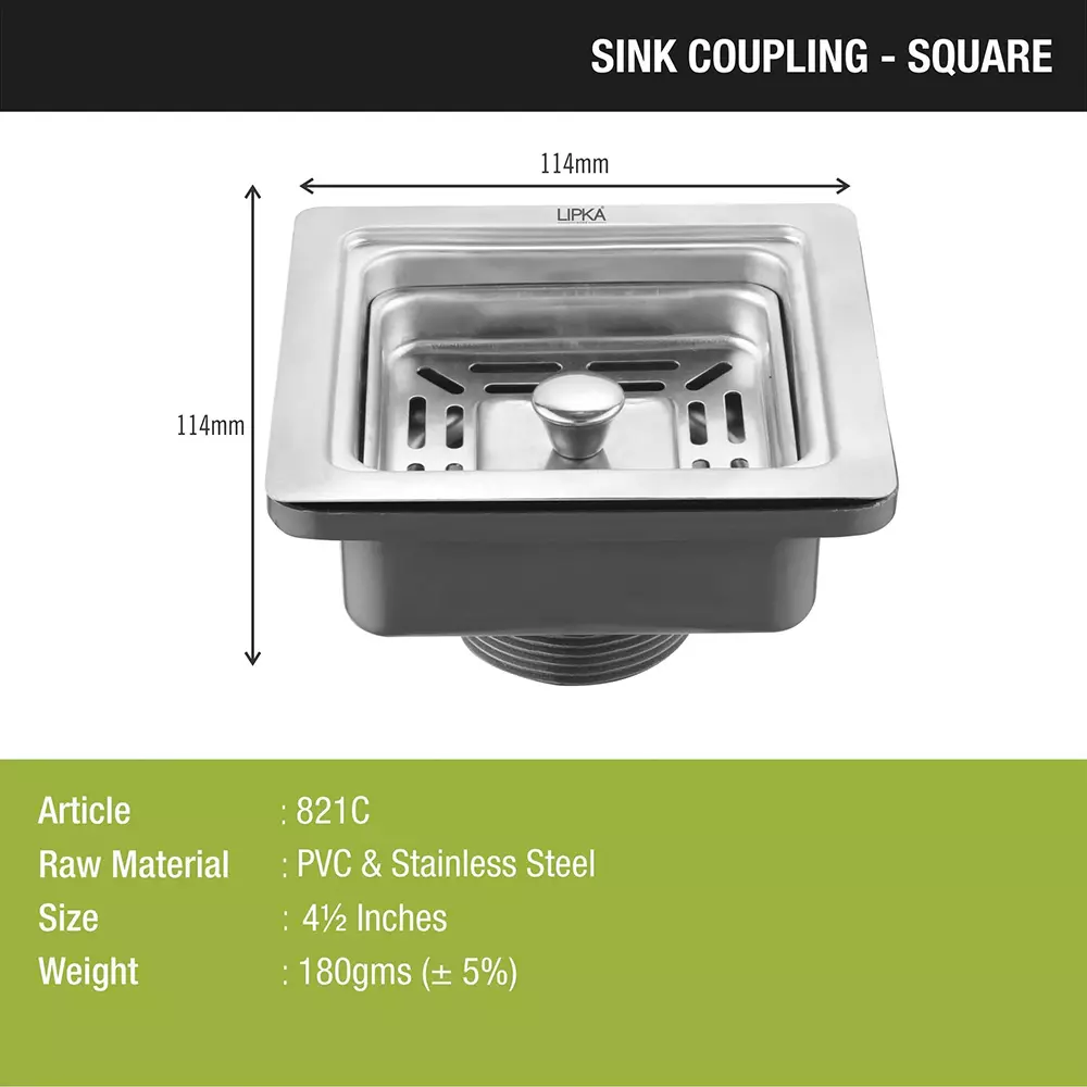 LIPKA Sink Coupling Square 4-1/2 inch (114 mm), SCS4