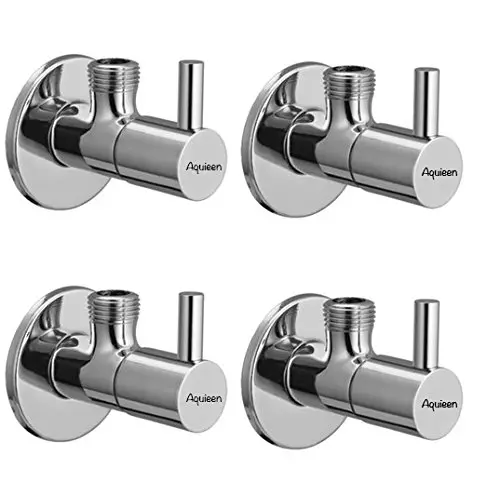 Aquieen Flora Brass Silver Angle Stop Valve Pack of 4 Piece