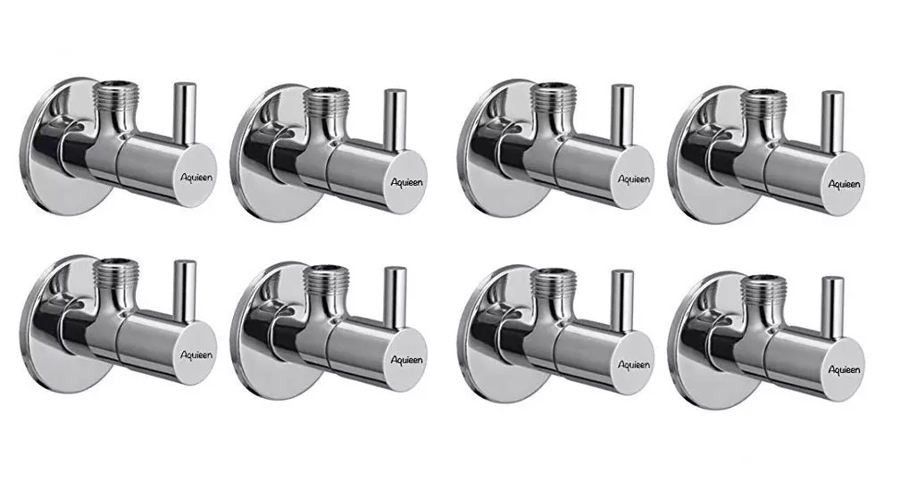 Aquieen Mini Flora Brass Silver Angle Stop Valve Pack of 8 Piece