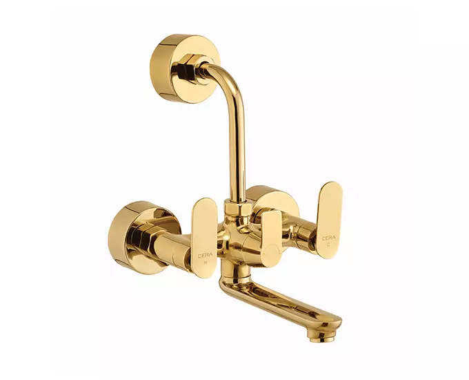 CERA Brooklyn Three Lever Wall Mount Wall Mixer for Overhead Shower French Gold, F1018401FG