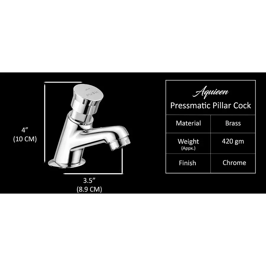 Aquieen Luxury Pillar Cock Brass & Ceramic Polished Finish Silver, AQN 138