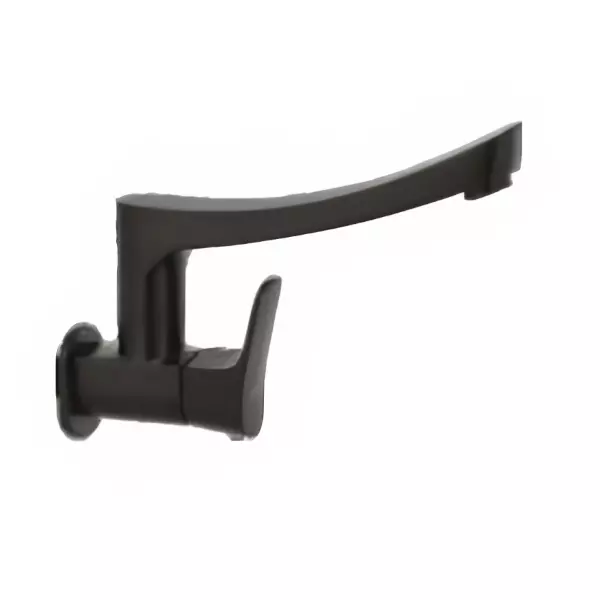 CERA Perla Quarter Turn Single Lever Wall Mount Sink Cock Matte Black, F1012261BM
