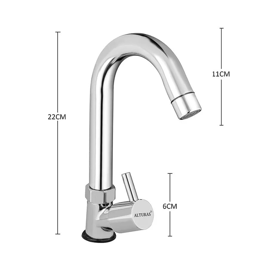 ALTURAS Turbo Swan Neck Brass Sink Cock Tap for Bathroom/Kitchen Pillar Tap