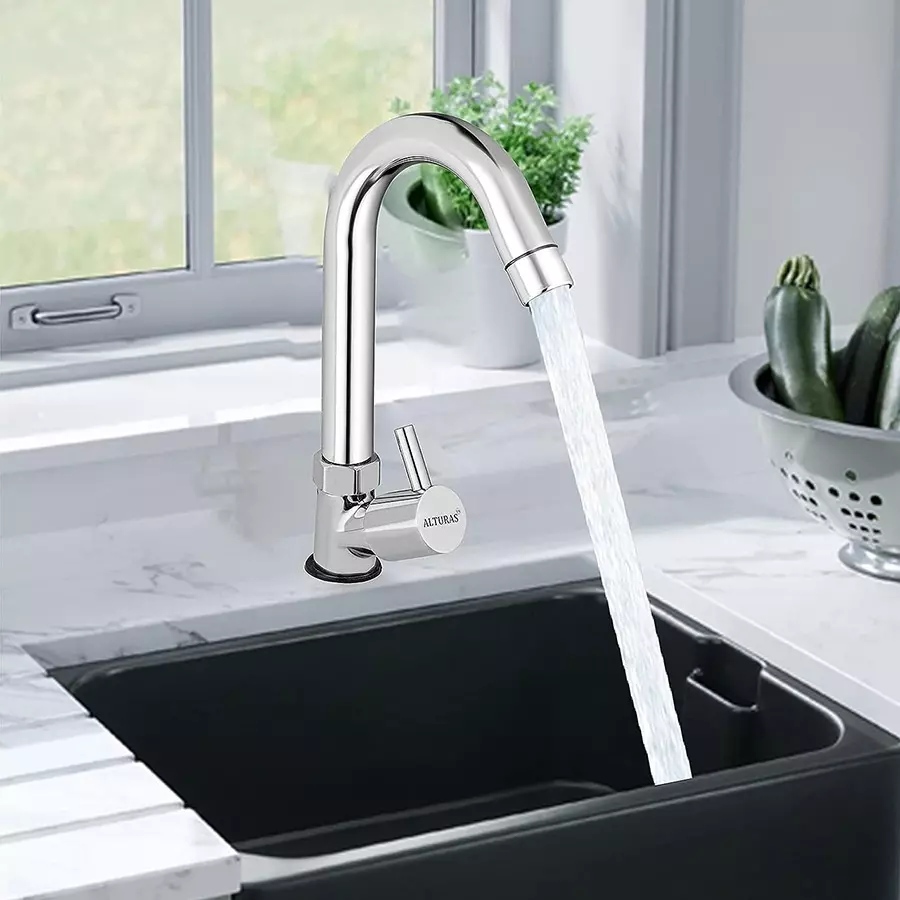 ALTURAS Turbo Swan Neck Brass Sink Cock Tap for Bathroom/Kitchen Pillar Tap