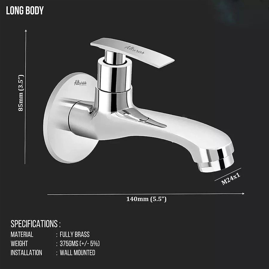 ALTURAS Brass Passion Long Body Tap for Bathroom, Water Tap Chrome Finish (Set of 4)