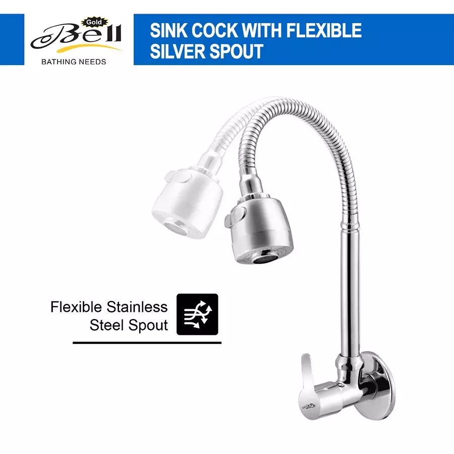 Gold Bell Mark Brass Single Flow Flexible Sink Cock, FLX-Sinkcock-Mark