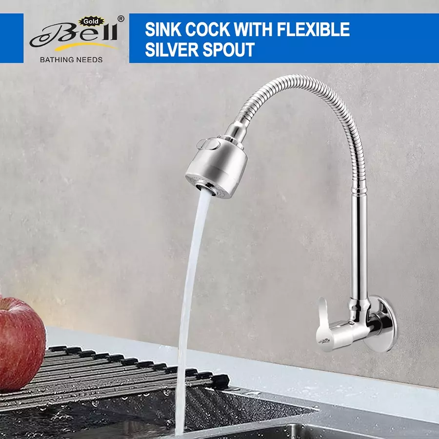 Gold Bell Mark Brass Single Flow Flexible Sink Cock, FLX-Sinkcock-Mark