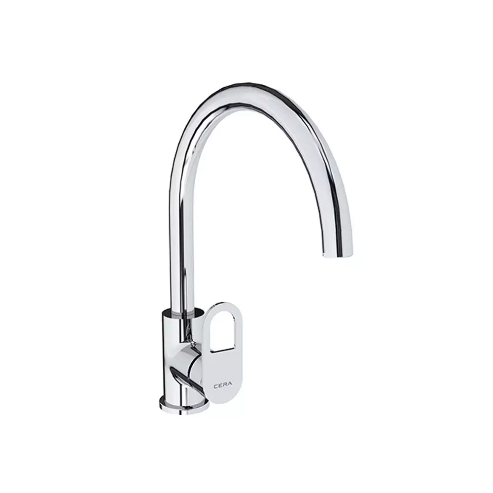 Cera Elante Single Sink Mixer With 235 mm (9") Long Swivel Spout And 450 mmLong Braided Connection Pipe, F1022551