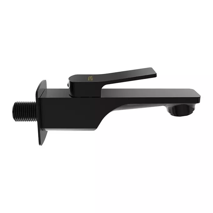 CERA Sylvina Bib Cock Quarter Turn Wall Mount PVD Finish Black Matte with Wall Flange and Aerator, F1021151BM