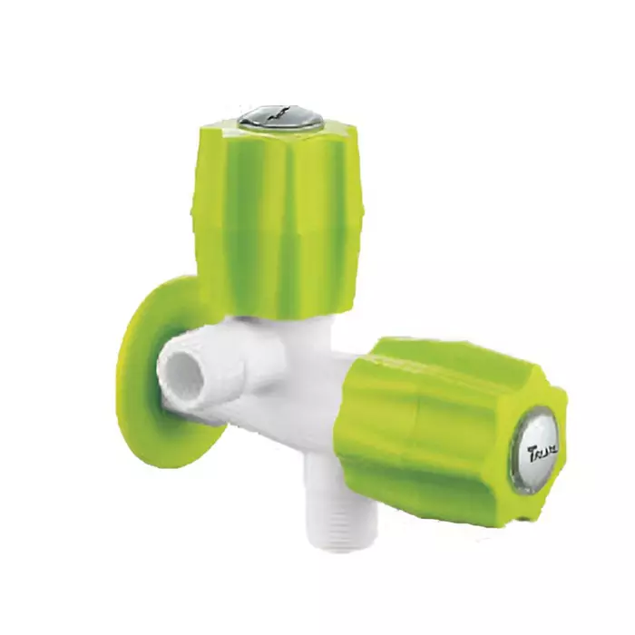 TRIJAL Lion Plus Two Way Angle Cock with Flange White, Green, LIO-105 (Pack of 32)