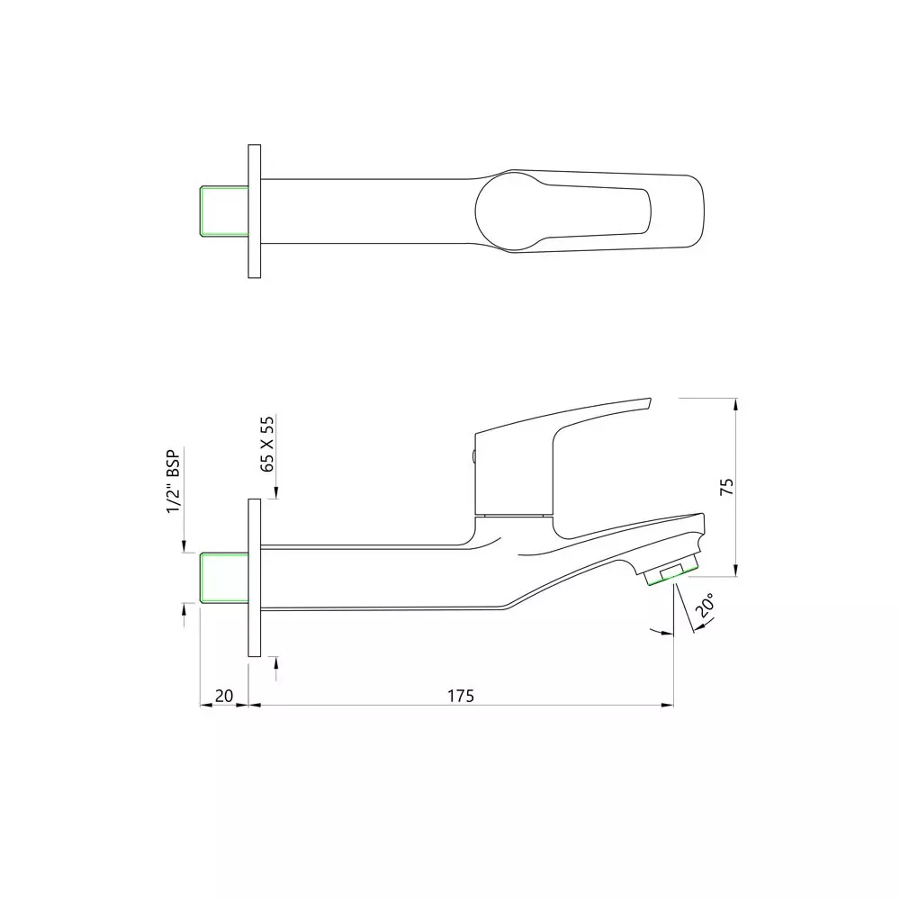 Essco by Jaquar Long Body Bib Cock Chrome Finish with Wall Flange, STE-107107
