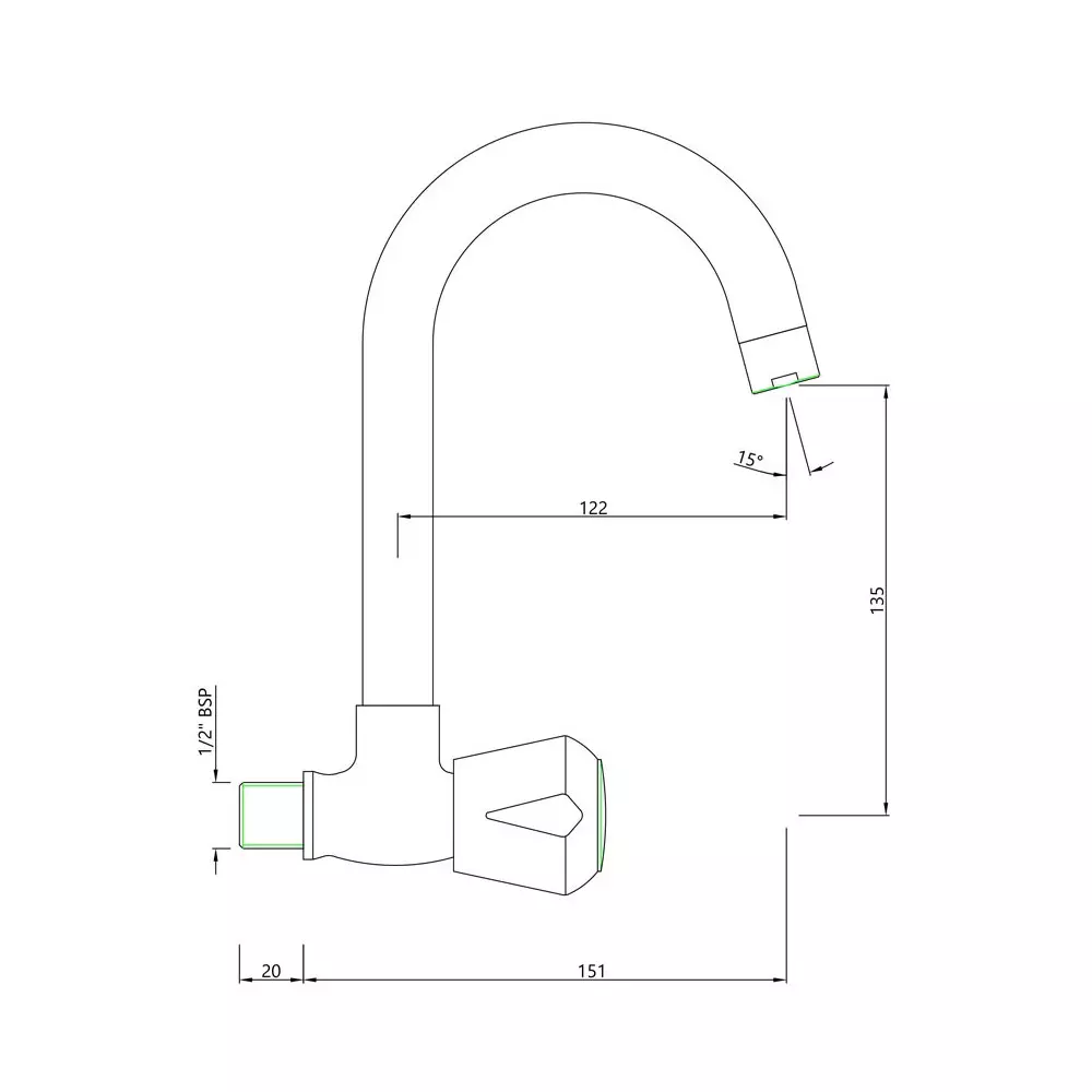 Essco by Jaquar Sink Cock Wall Mount Chrome Finish with Swinging Pipe Spout, MQT-522S