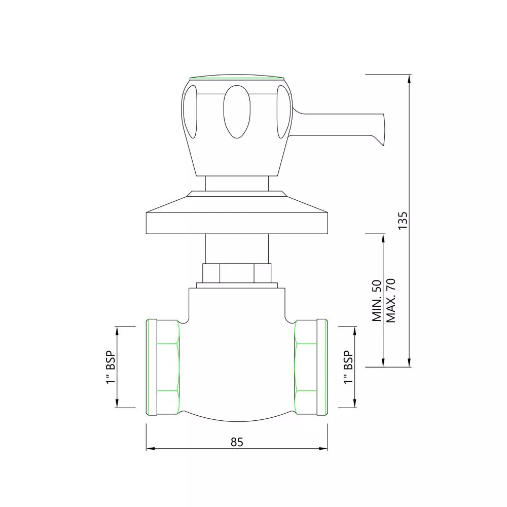 Essco by Jaquar Flush Cock Chrome Finish with Wall Flange 25 mm & Lever Handle, SPL-551