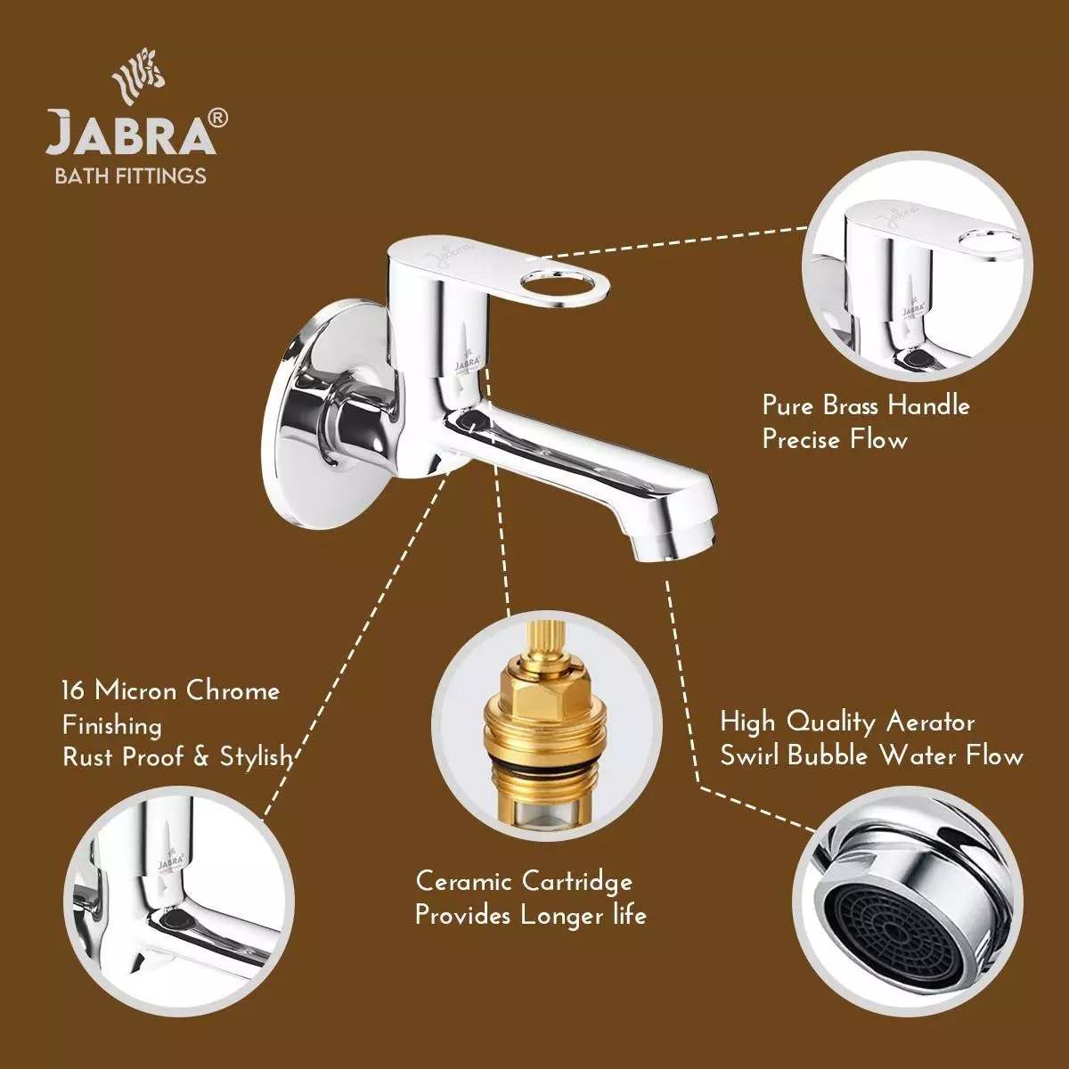 Jabra Long Body Cock Oreo Series Brass Chrome Finish Wall Mount Silver