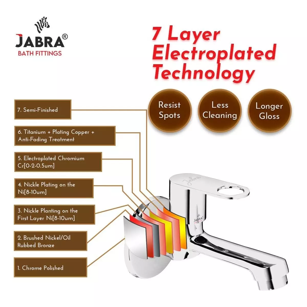 Jabra Long Body Cock Oreo Series Brass Chrome Finish Wall Mount Silver