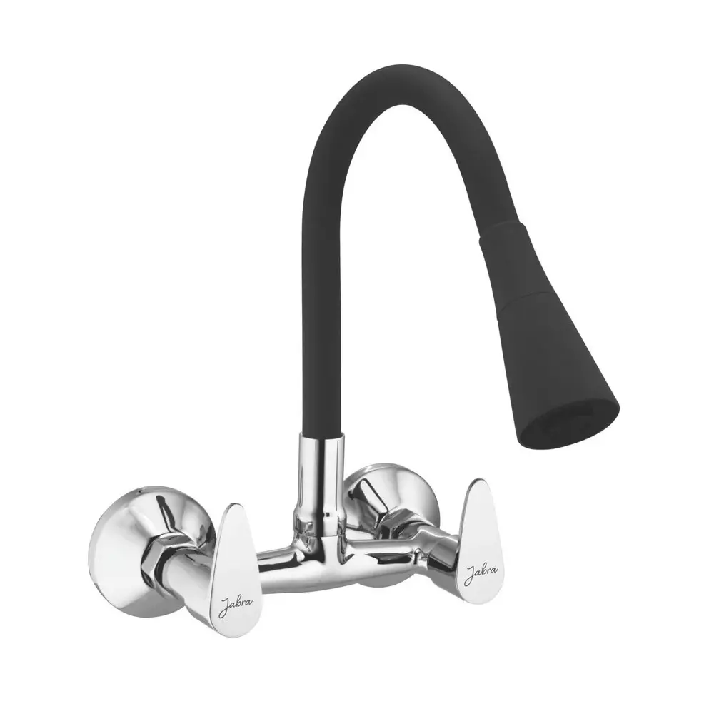 Jabra Single Flow Sink Mixer Vignet Series Brass Chrome Finish Wall Mount Black